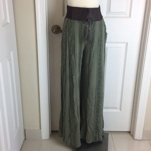 Bohemian Olive Lace Up Pants